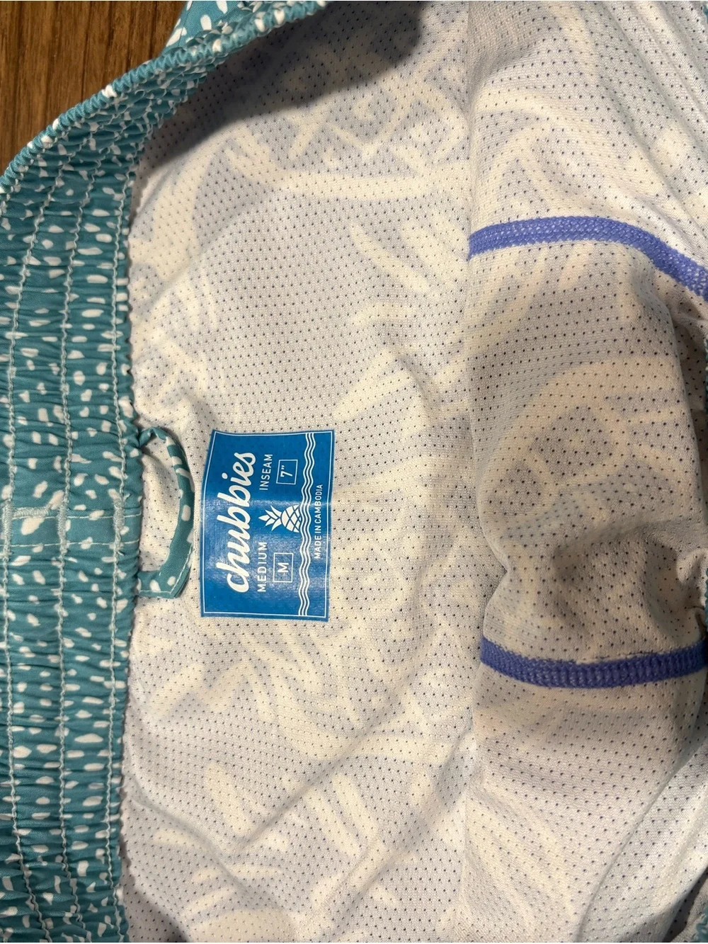 chubbies Teal & White Swim Shorts with Subtle Blue Trim